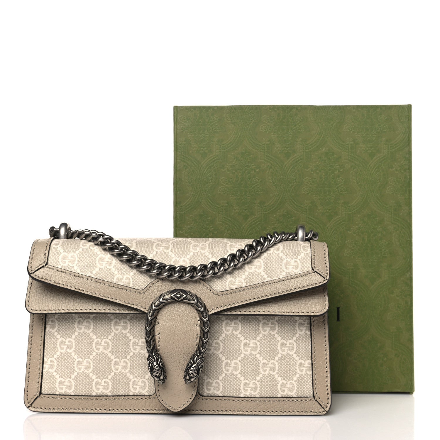 Gucci GG Supreme Monogram Textured Dollar Calfskin Small Rectangular Dionysus Shoulder Bag Beige Mystic White Oatmeal 10 of 10