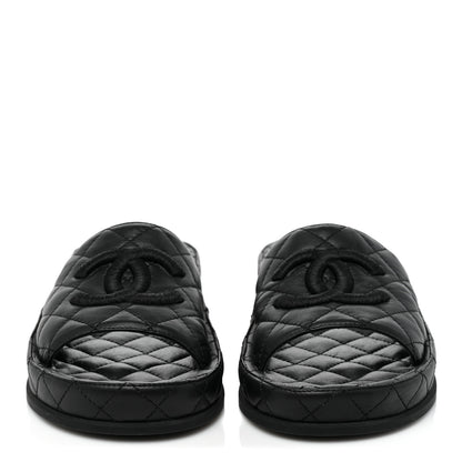 Chanel Lambskin Quilted CC Mules Sandals 39 Black 2 of 8