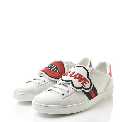 Gucci Calfskin Ayers Blind For Love Embroidered Womens Ace Sneakers 39.5 White 3 of 10