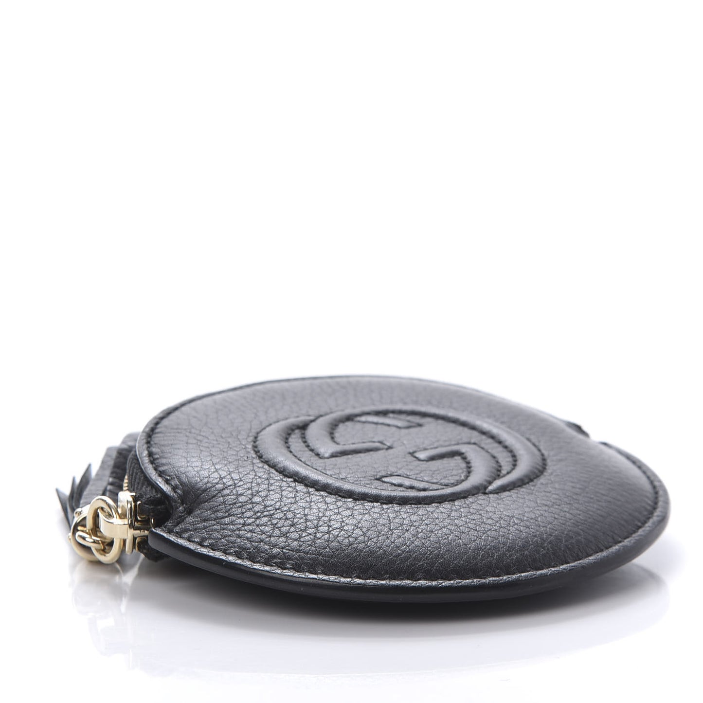 Pebbled Calfskin Round Coin Purse Black