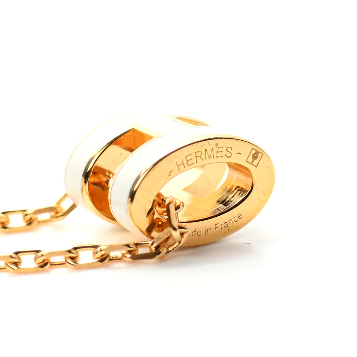 Lacquered Gold Mini Pop H Pendant Necklace White