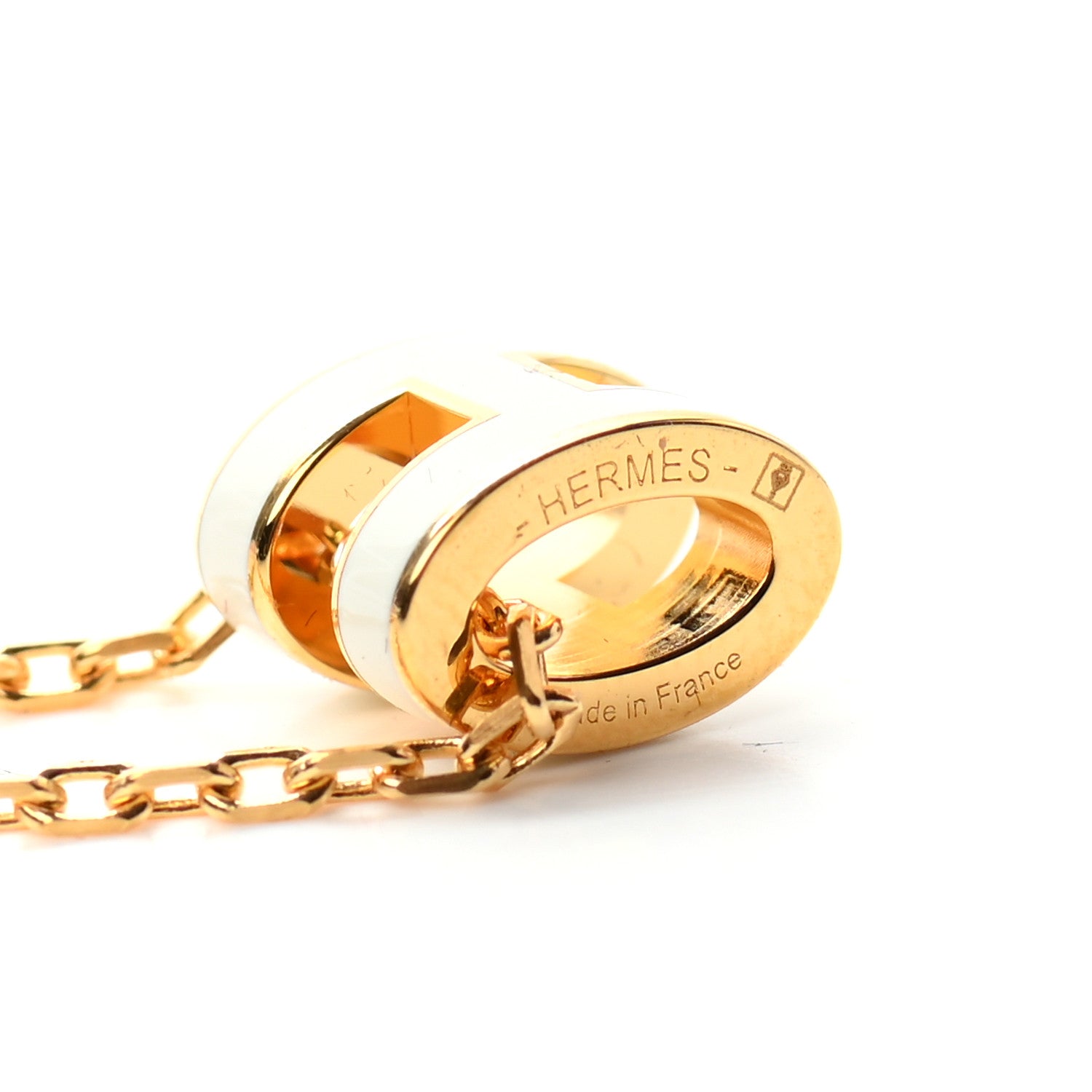 Hermes Lacquered Gold Mini Pop H Pendant Necklace White 5 of 5