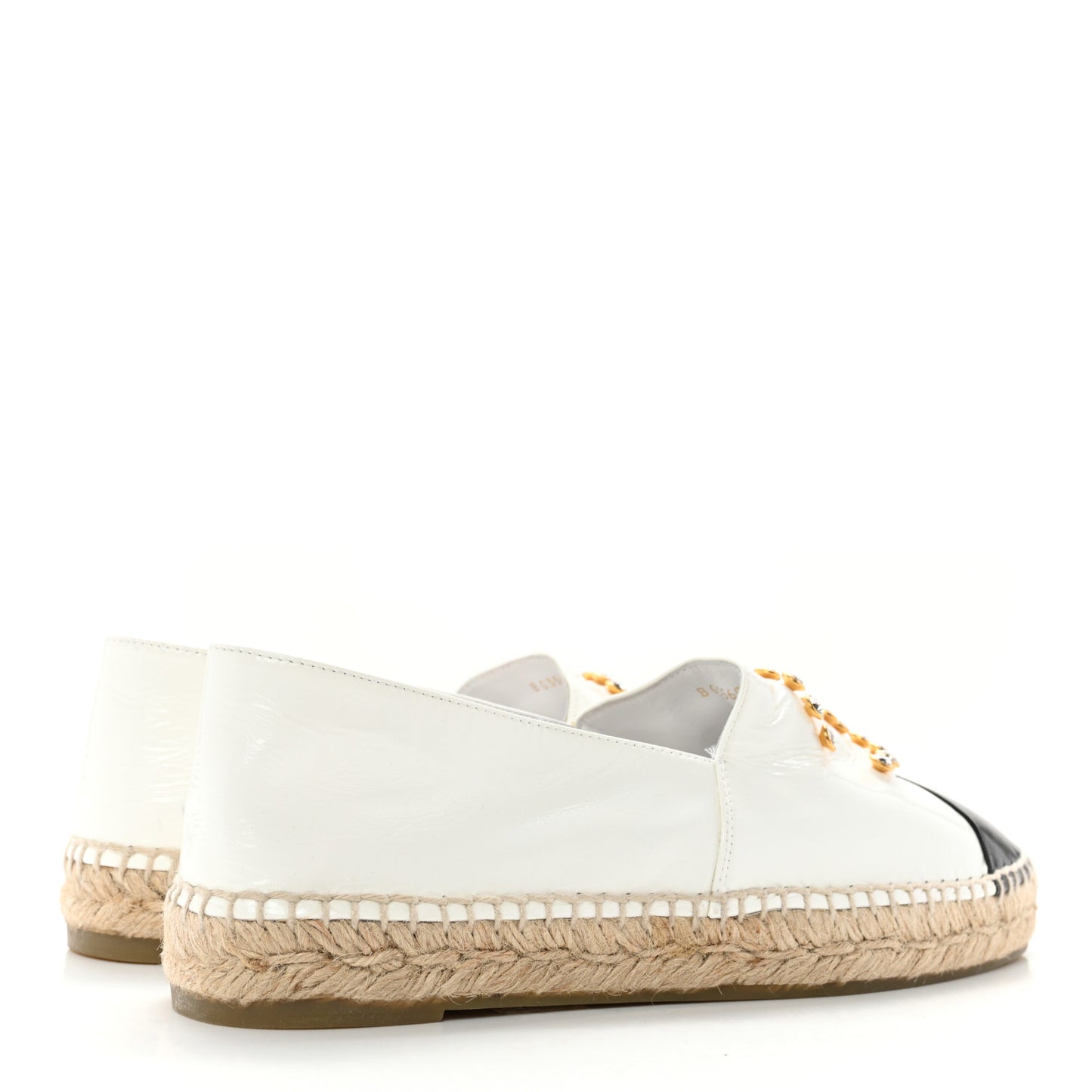 Patent Calfskin Crystal CC Espadrilles 41 White Black