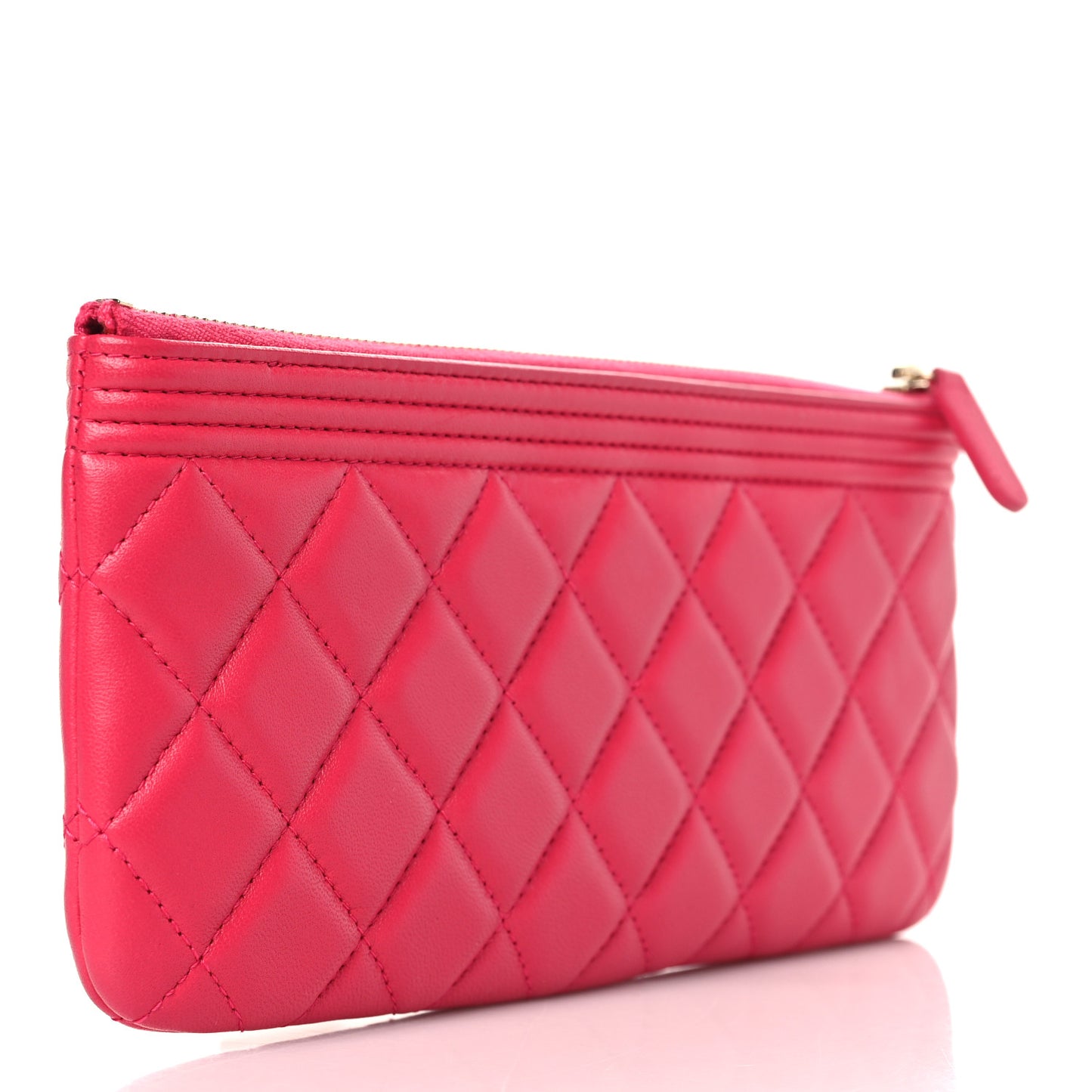 Lambskin Quilted Small Boy Zipped Pouch Dark Pink