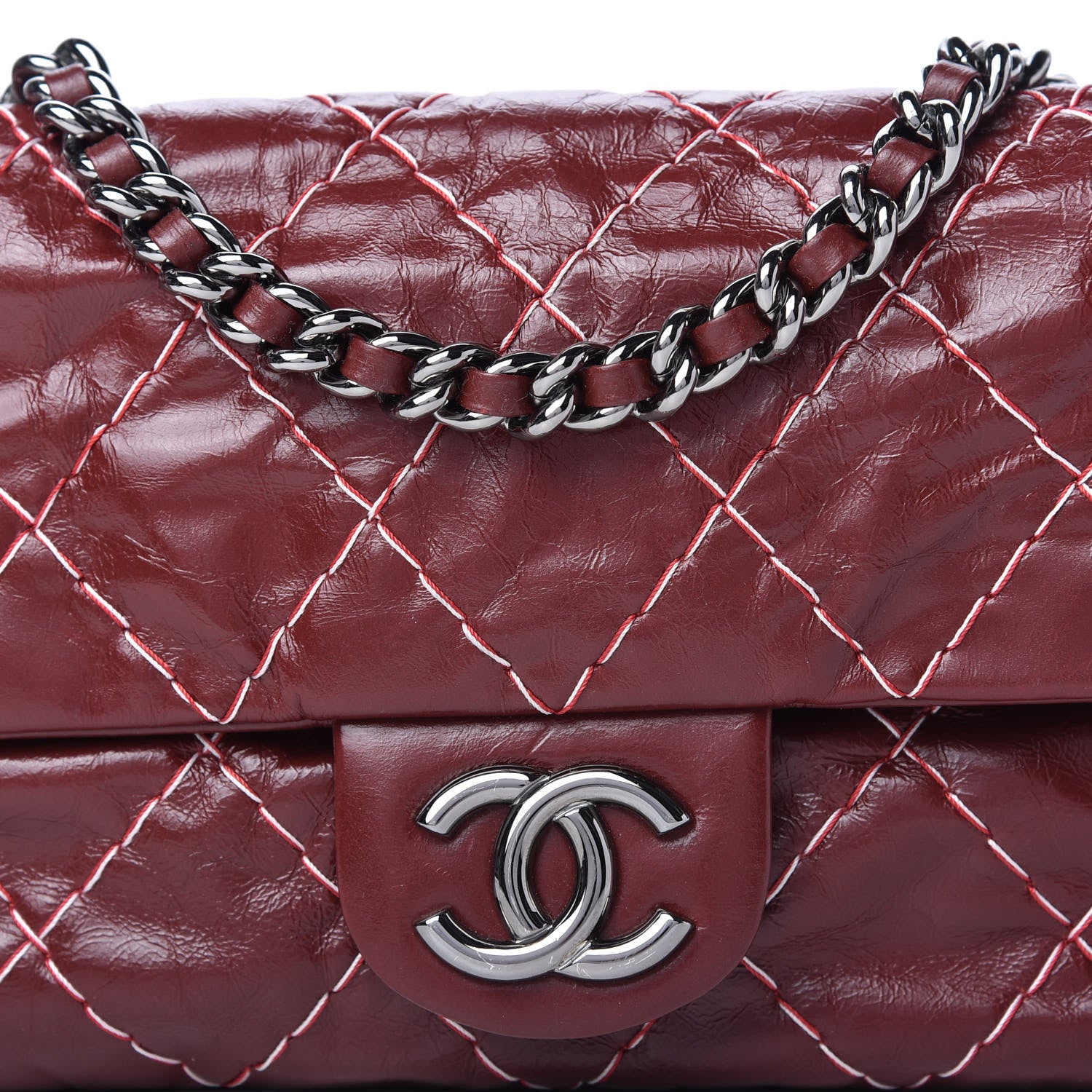 Chanel Glazed Goatskin Double Stitch Flap Red 10 of 10