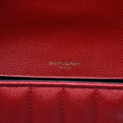 Saint Laurent Grain De Poudre Matelasse Monogram Medium Vicky Chain Bag Red 5 of 10