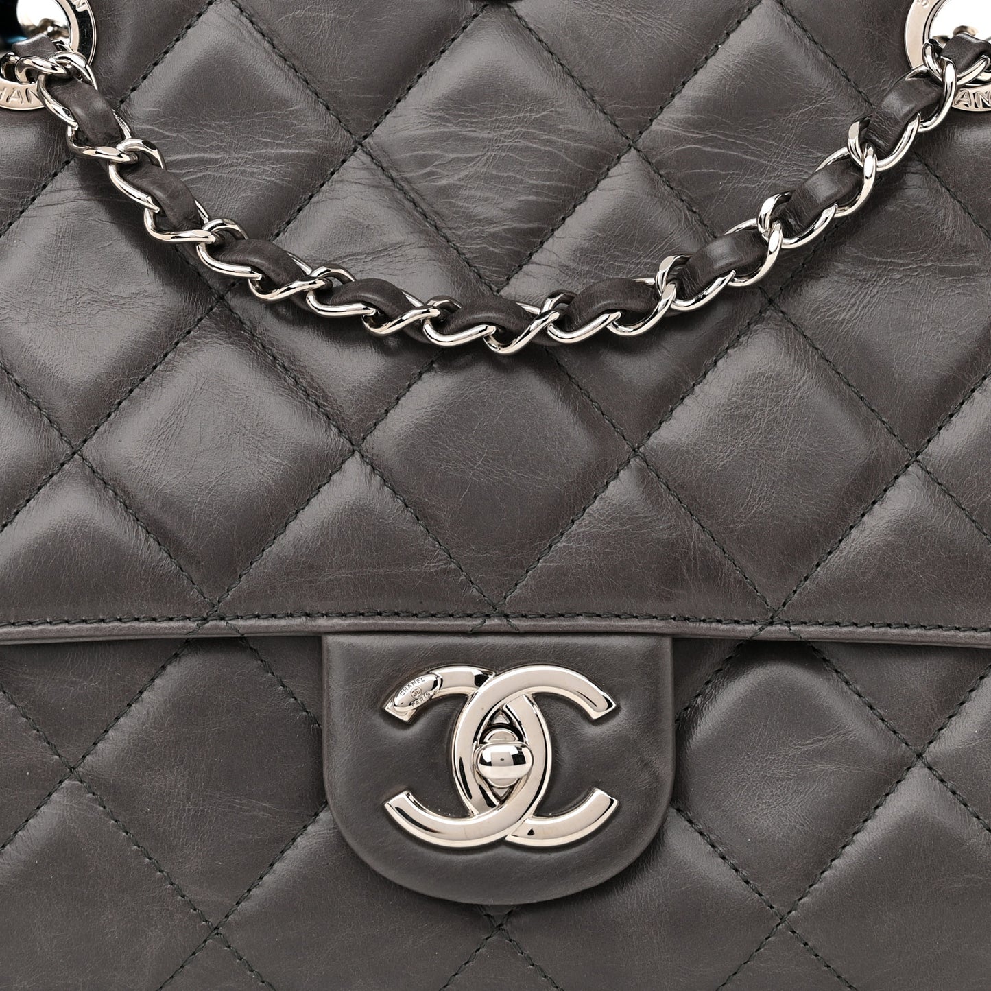 Glazed Calfskin Quilted Small CC Delivery Tote Grey