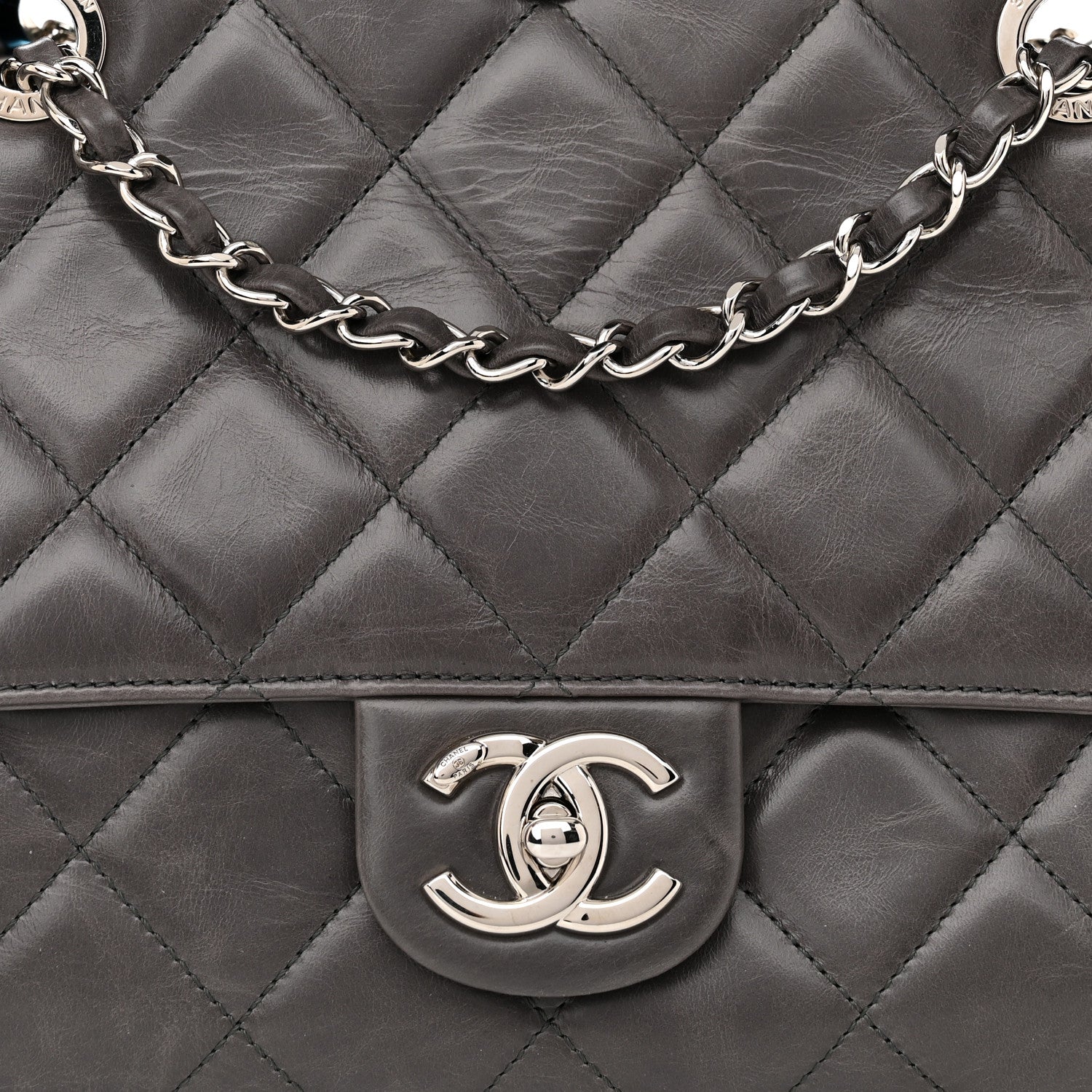 Chanel Glazed Calfskin Quilted Small CC Delivery Tote Grey 8 of 14