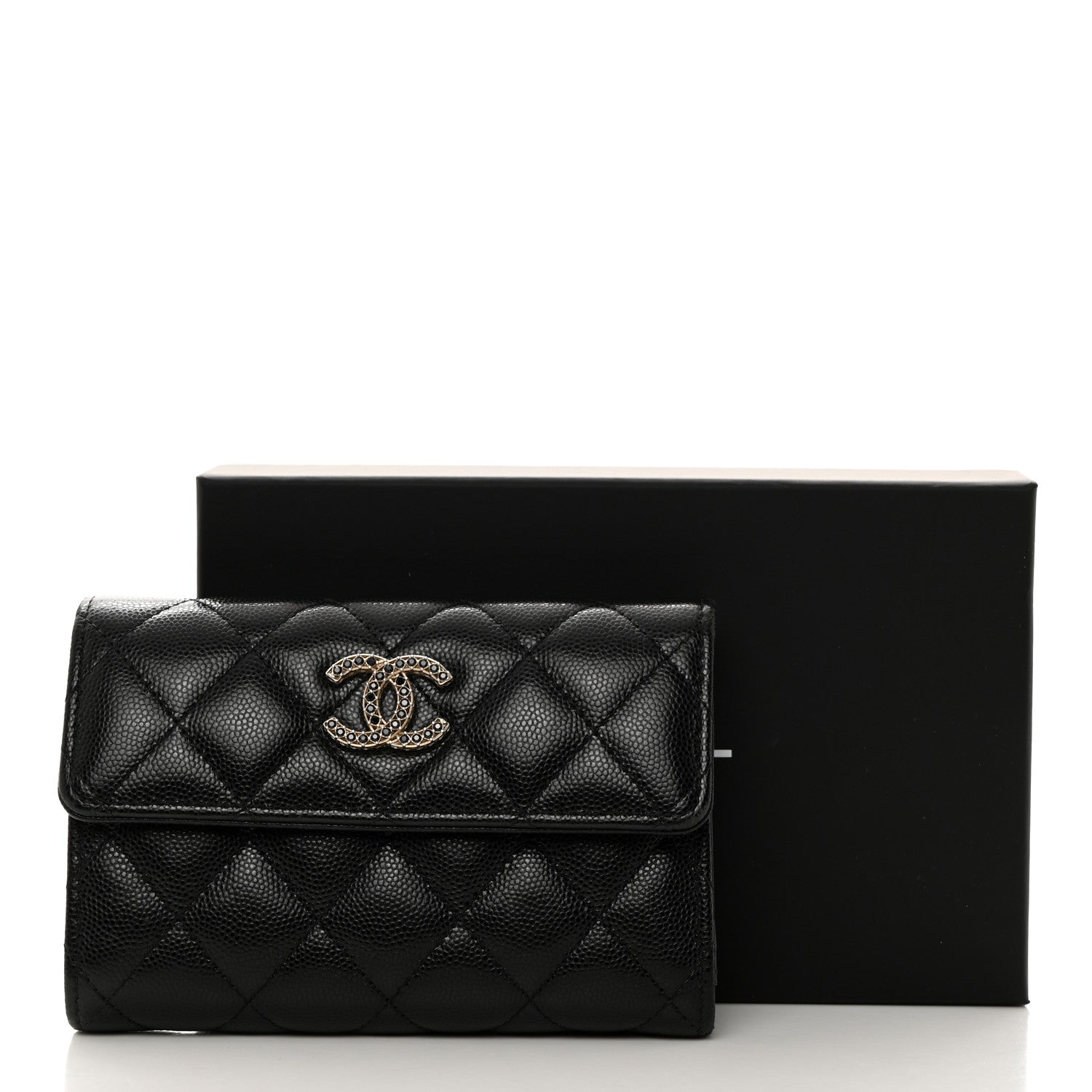 Chanel Caviar Quilted Crystal CC Medium Flap Wallet Black 9 of 9