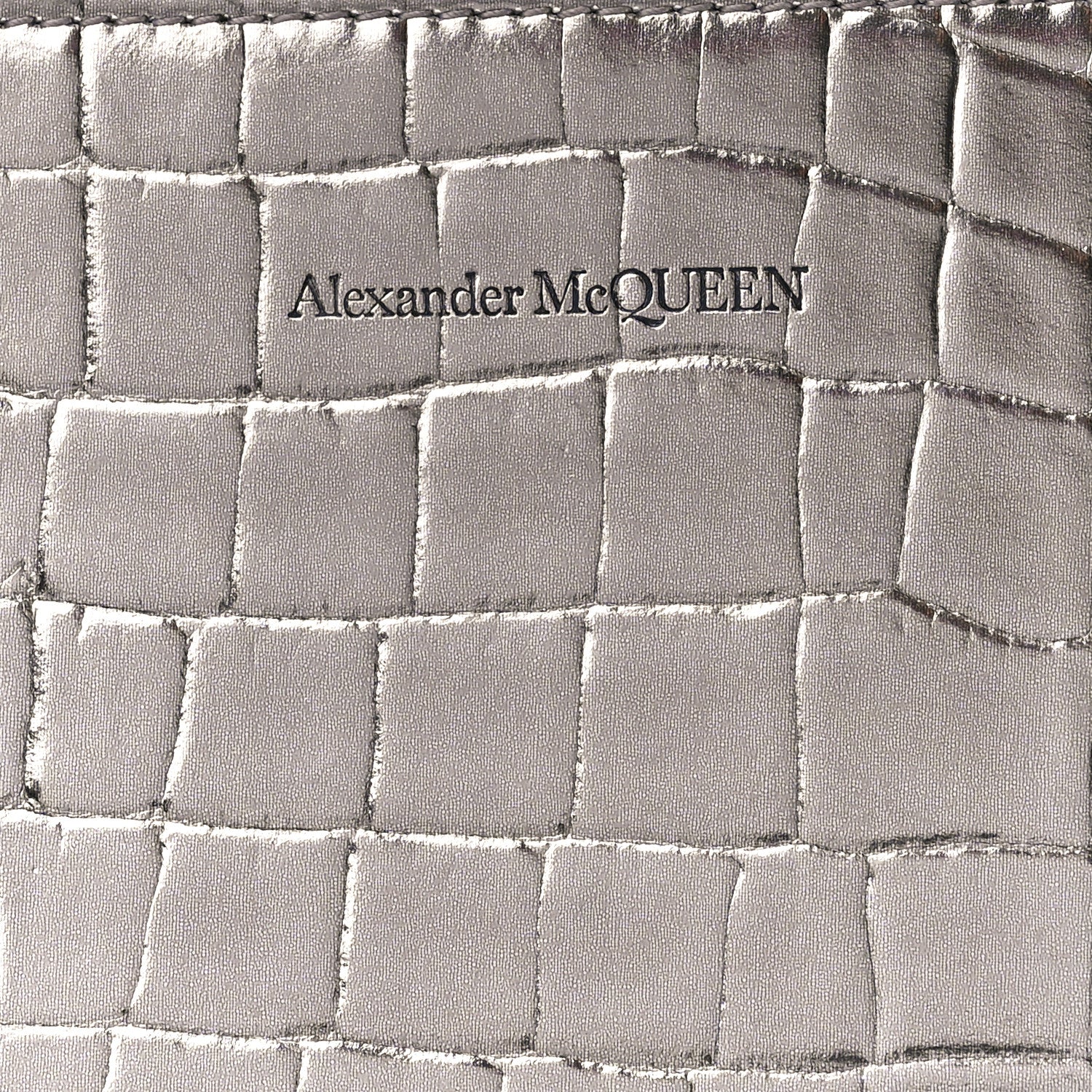 Alexander McQueen Metallic Calfskin Crocodile Embossed Knuckle Flat Zip Clutch Silver 8 of 11