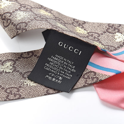 Gucci Silk Twill GG Monogram GG Bee Neck Bow Scarf Roseate Sky Blue 3 of 4