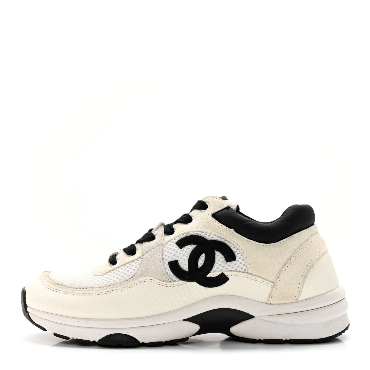 Mesh Suede Grained Calfskin Womens CC Sneakers 37.5 White Black