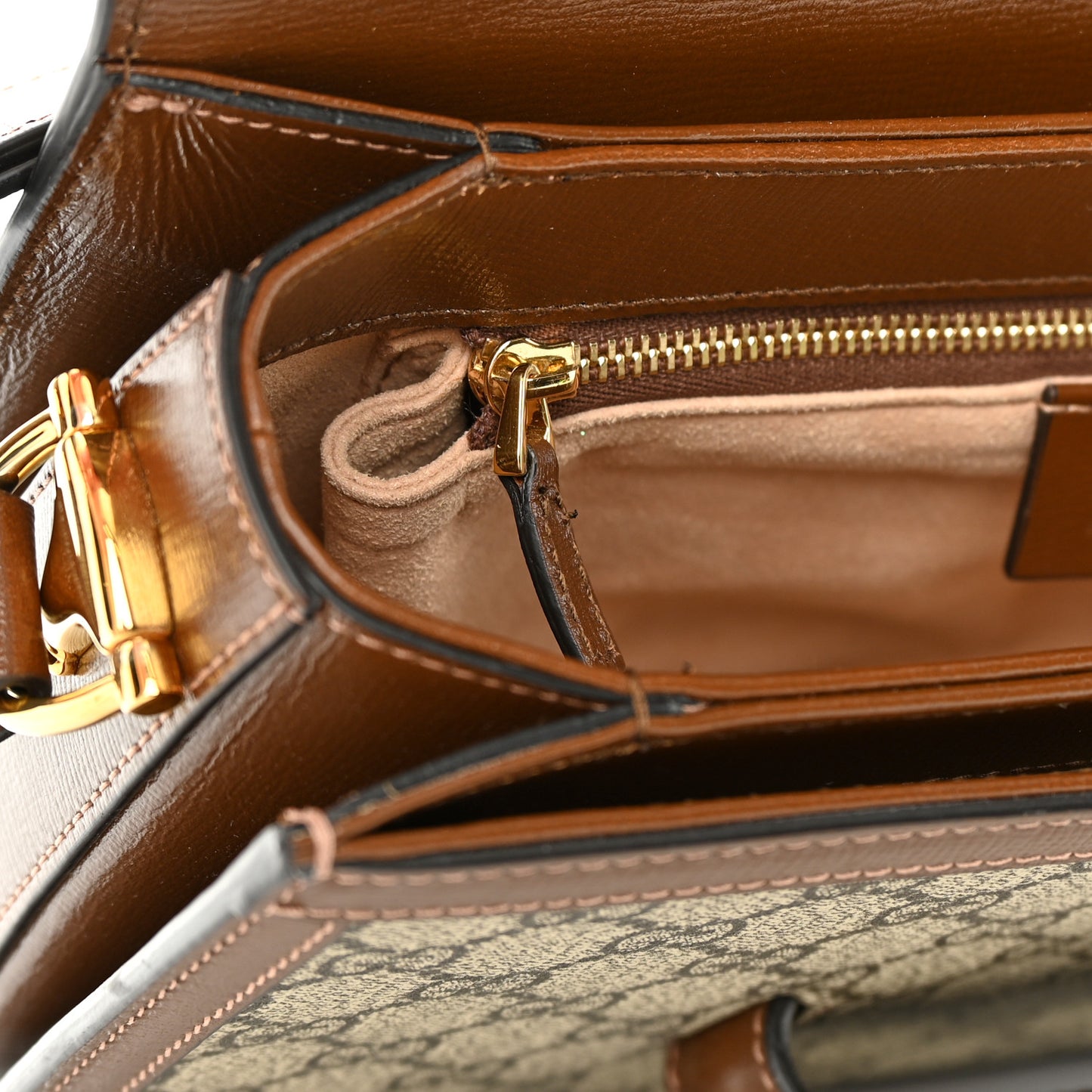 GG Supreme Monogram Horsebit 1955 Shoulder Bag Beige Brown Sugar