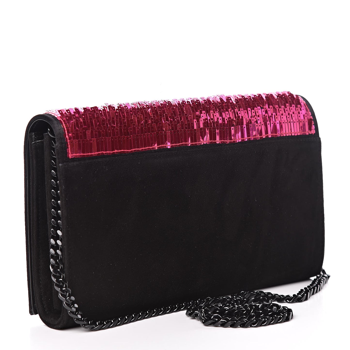Sequin Suede Monogram Chain Wallet Fuchsia Black