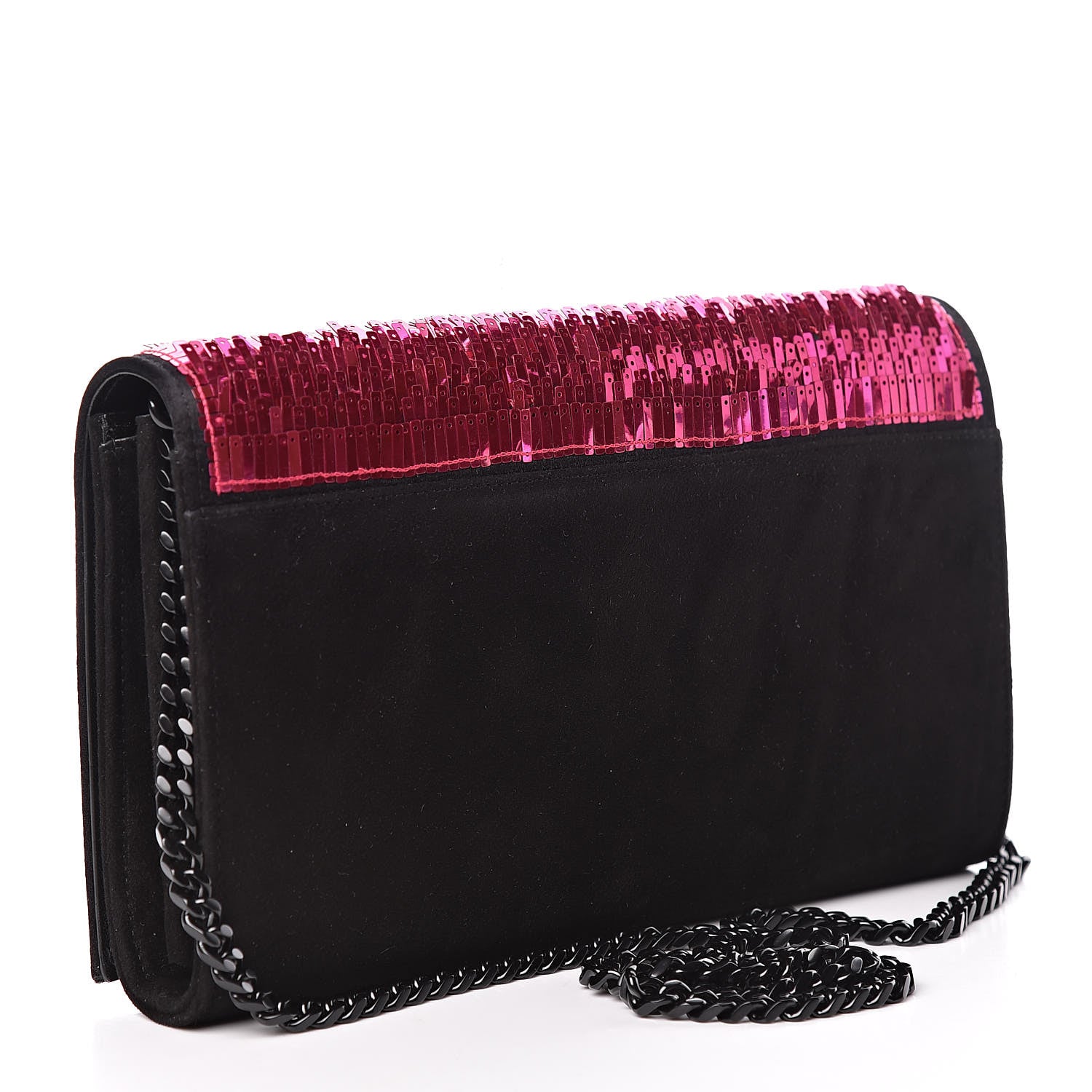 Saint Laurent Sequin Suede Monogram Chain Wallet Fuchsia Black 3 of 11