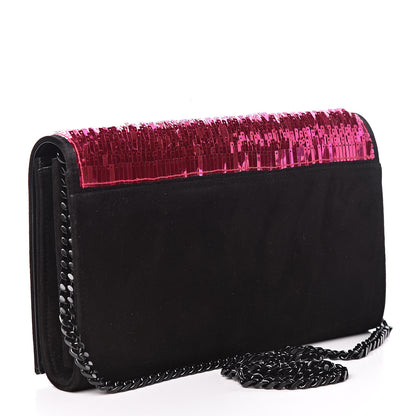 Saint Laurent Sequin Suede Monogram Chain Wallet Fuchsia Black 3 of 11