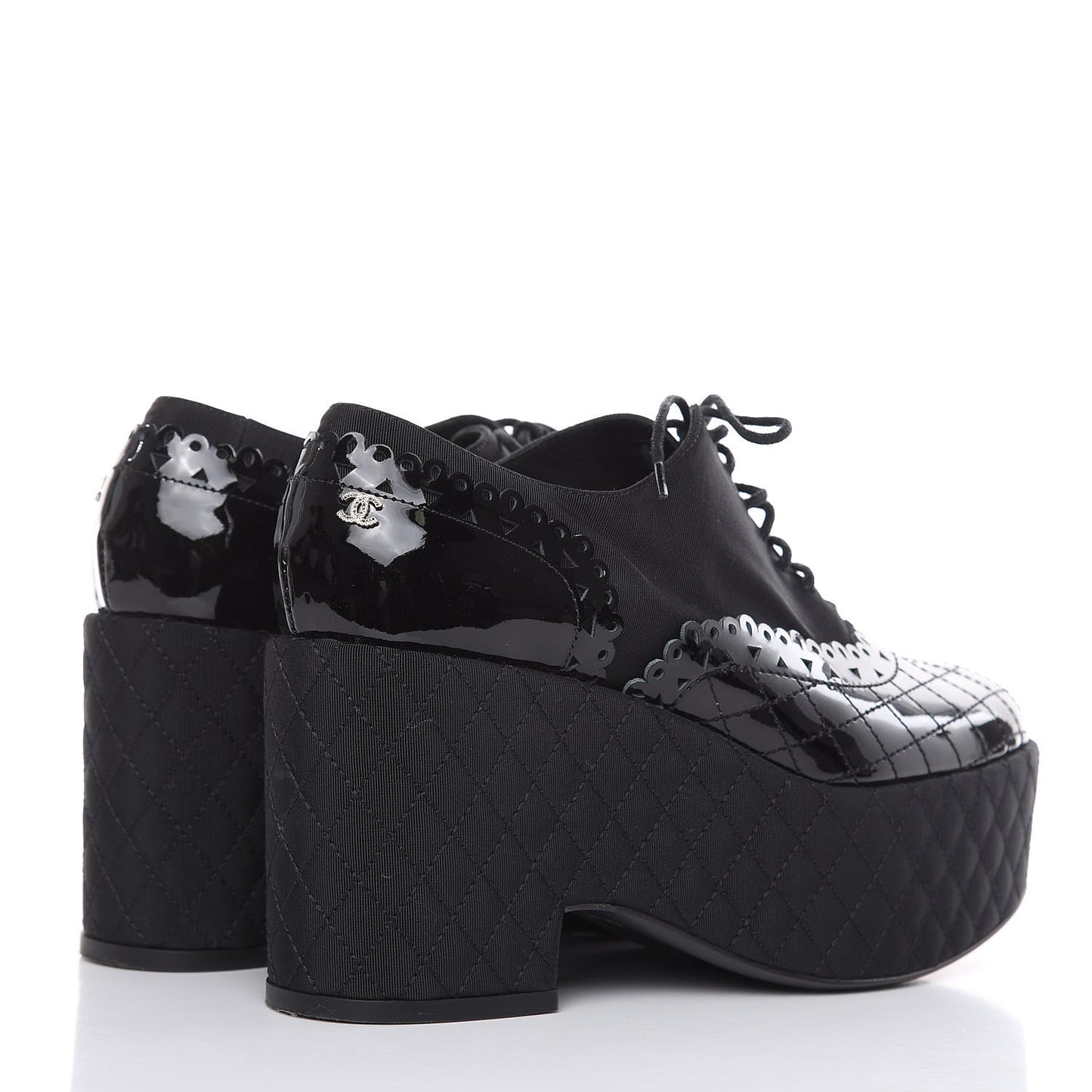 Patent Calfskin Quilted Lace Up Platform Oxford 38.5 Black