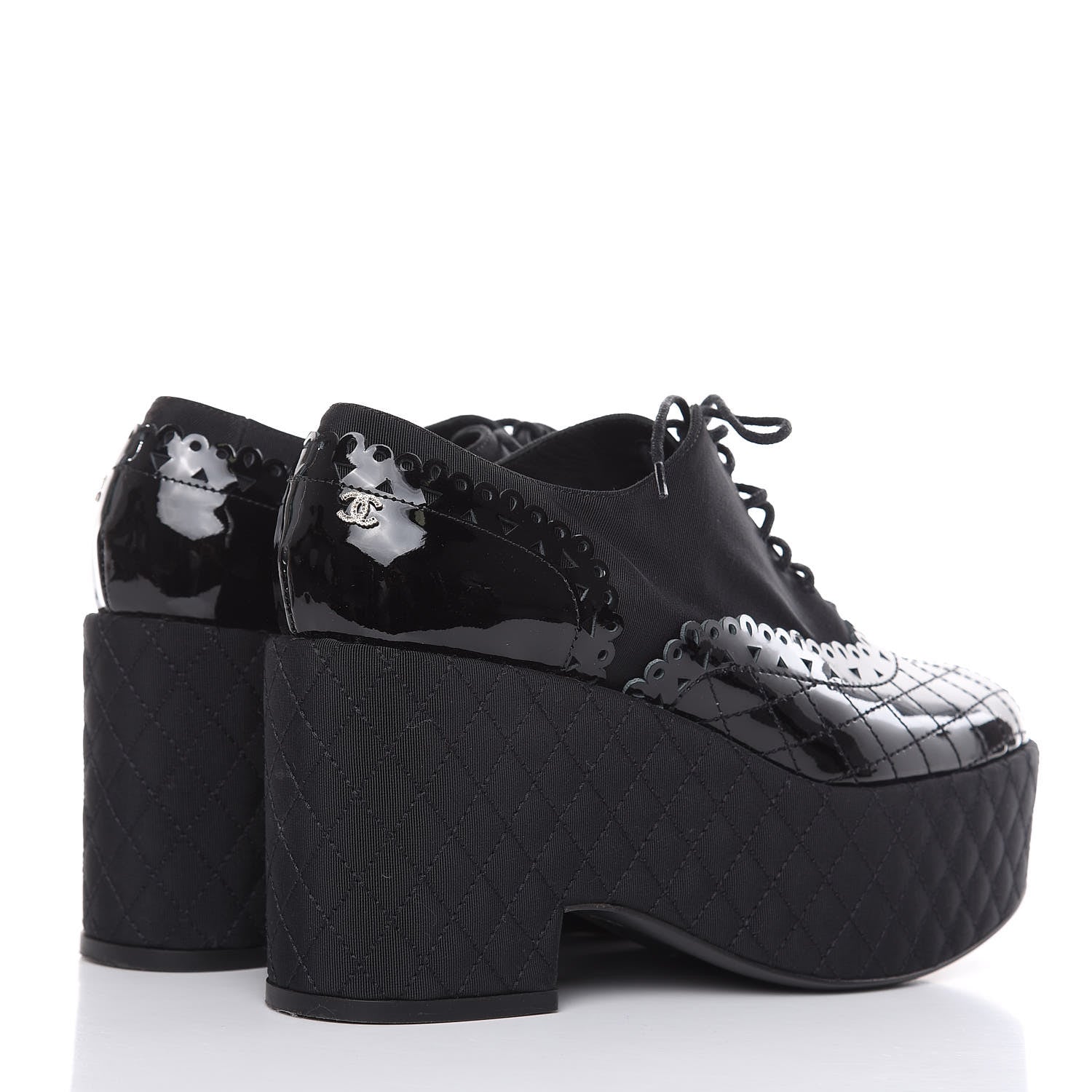 Chanel Patent Calfskin Quilted Lace Up Platform Oxford 38.5 Black 4 of 9