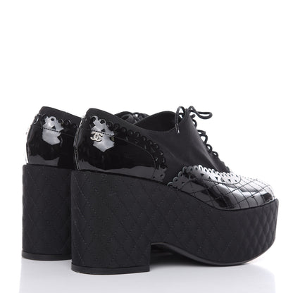 Chanel Patent Calfskin Quilted Lace Up Platform Oxford 38.5 Black 4 of 9