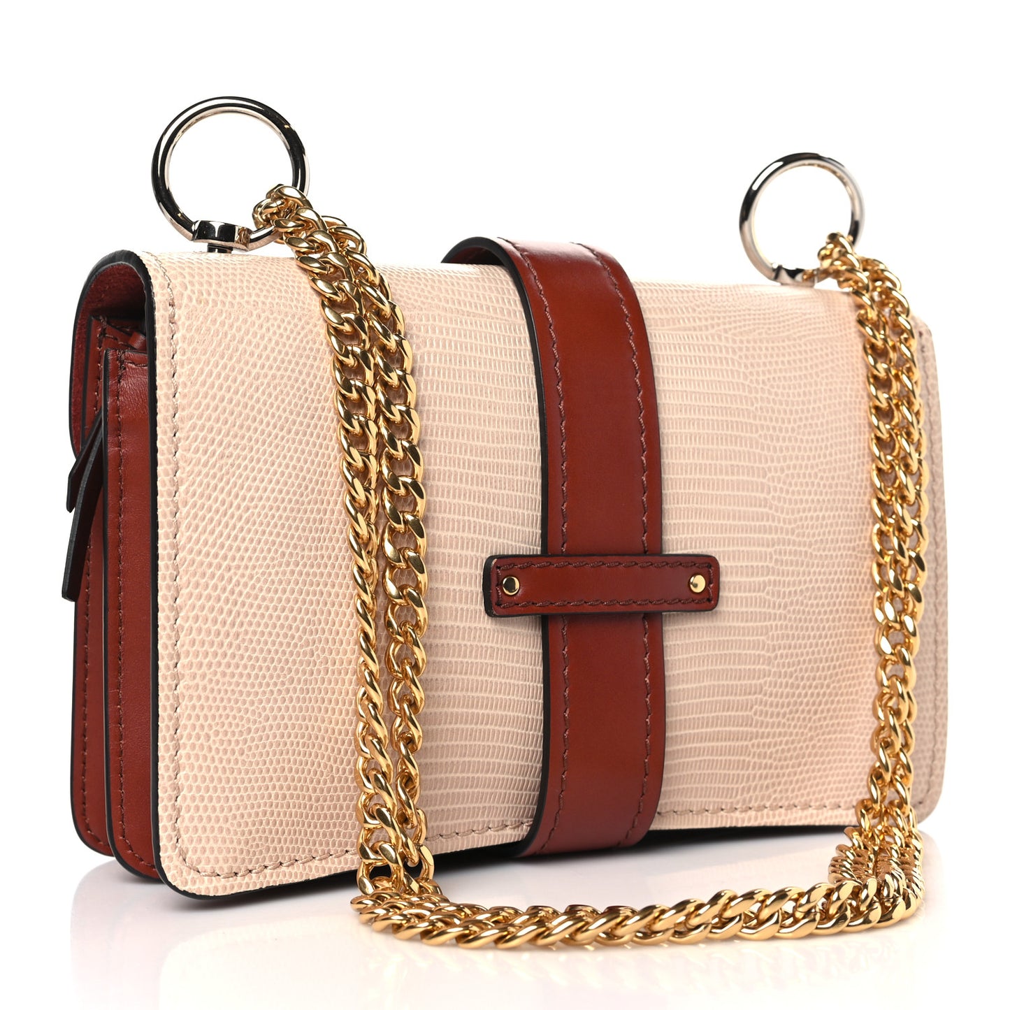 Calfskin Crocodile Embossed Aby Chain Shoulder Bag Pink Red