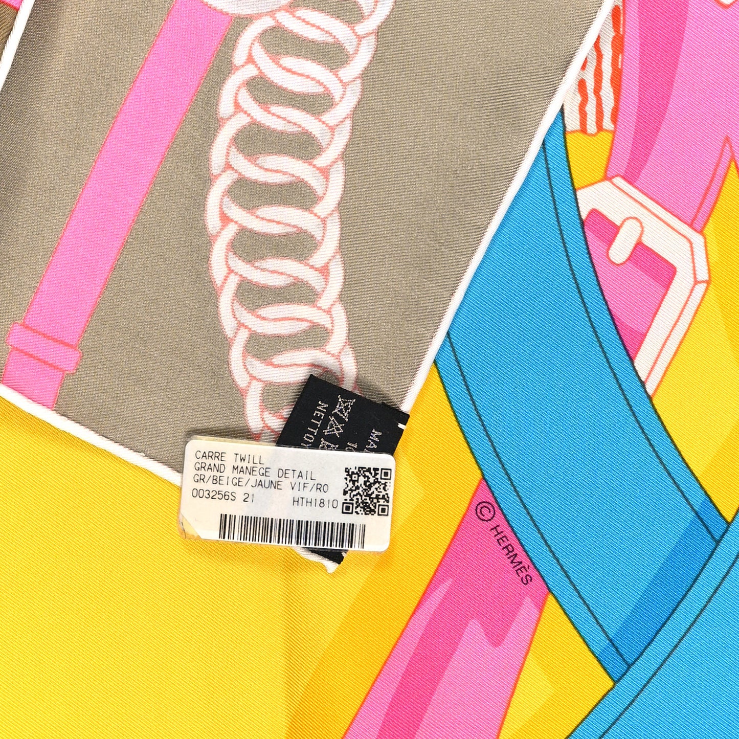 Silk Grand Manege Detail Scarf 90 Beige Jaune Vif Rose Vif