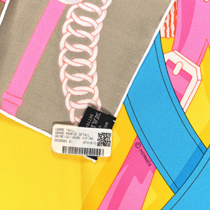 Hermes Silk Grand Manege Detail Scarf 90 Beige Jaune Vif Rose Vif 3 of 3