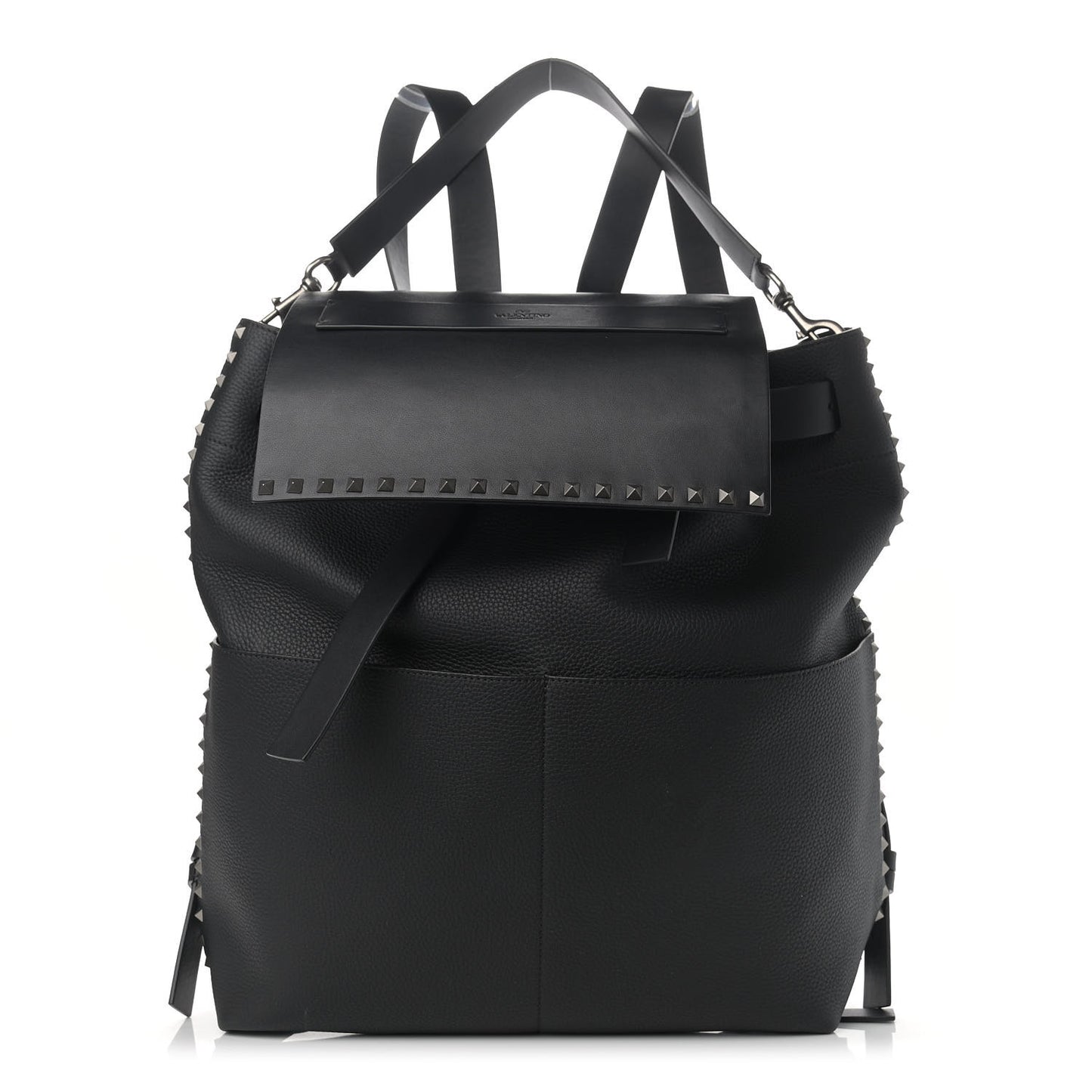 Grained Calfskin Rockstud Backpack Black