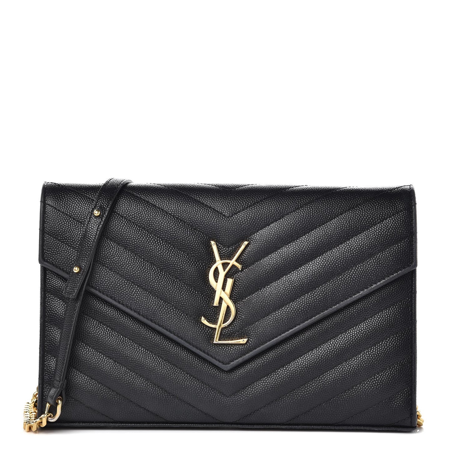 Grain De Poudre Matelasse Chevron Monogram Chain Wallet Black