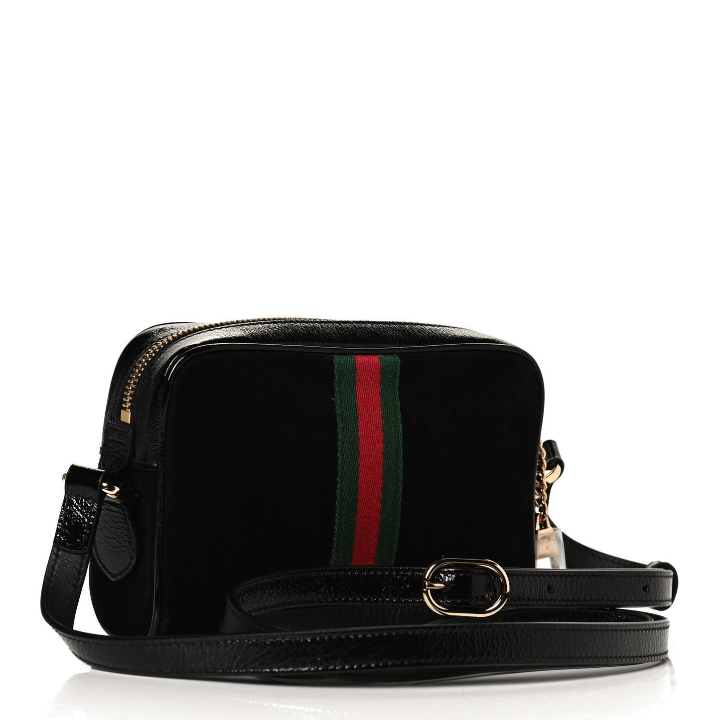 Suede Patent Web Mini Ophidia Shoulder Bag Black