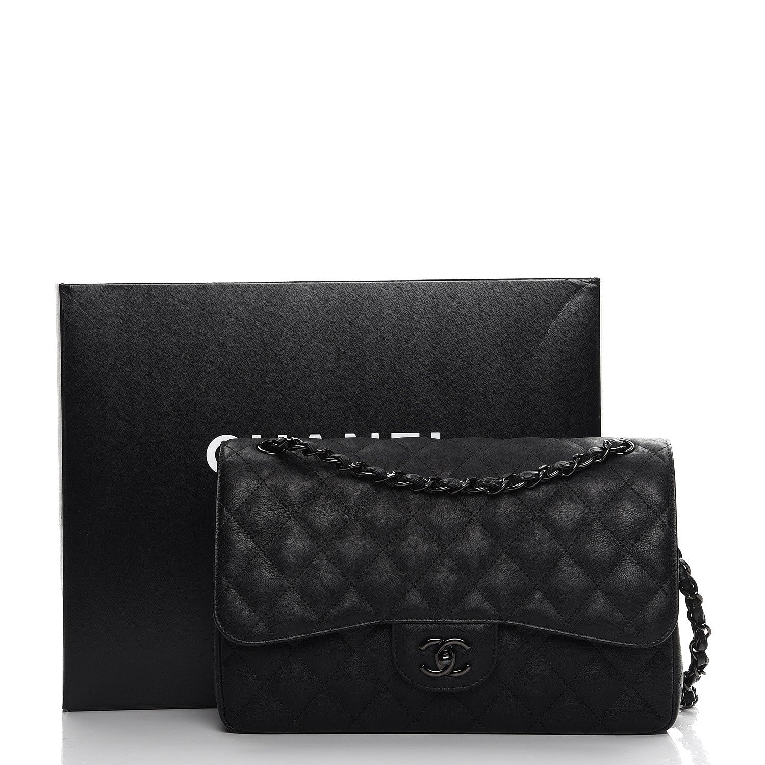 Chanel Crumpled Calfskin Quilted Jumbo Double Flap So Black 9 of 9