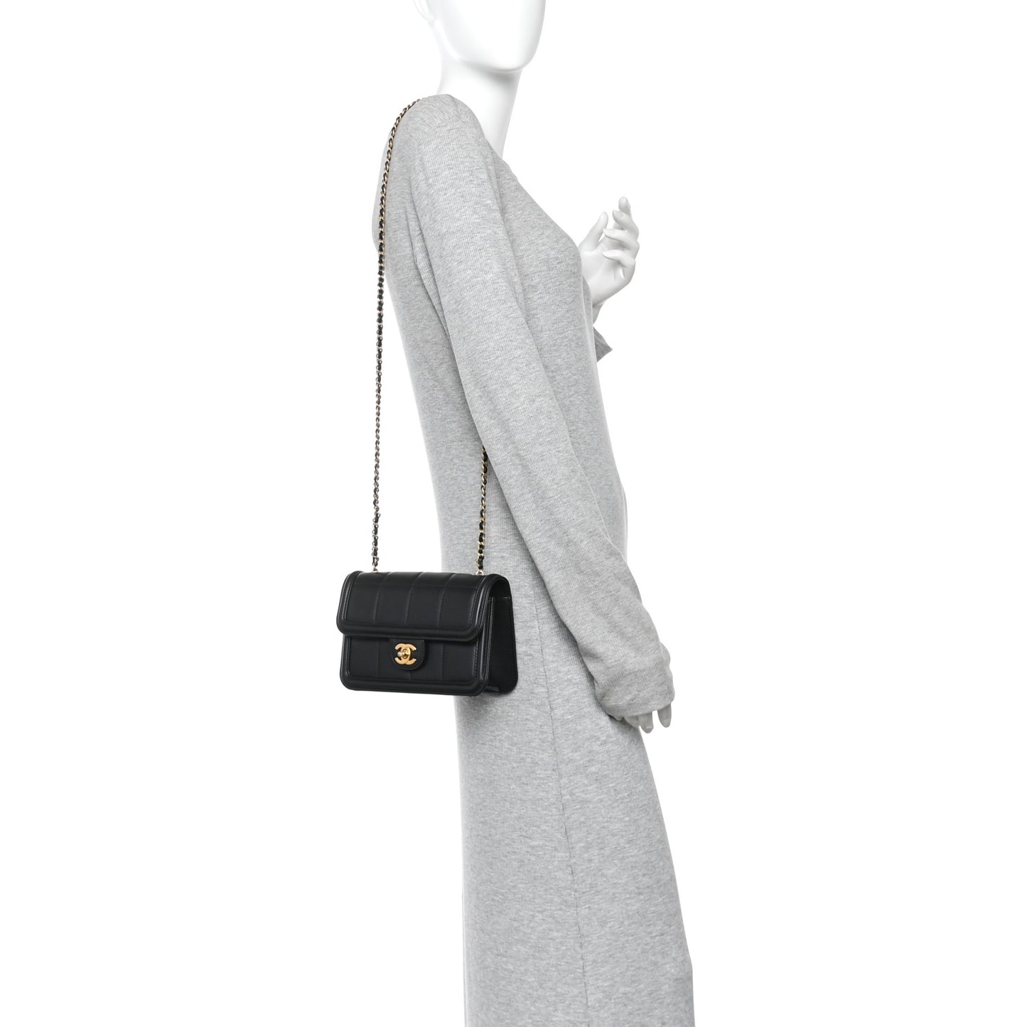 Lambskin Calfskin Mini Chocolate Bar Flap Bag Black