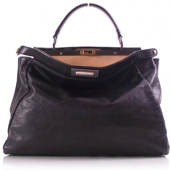 Fendi Goatskin Large Peekaboo Iconic Satchel Black 1 of 11