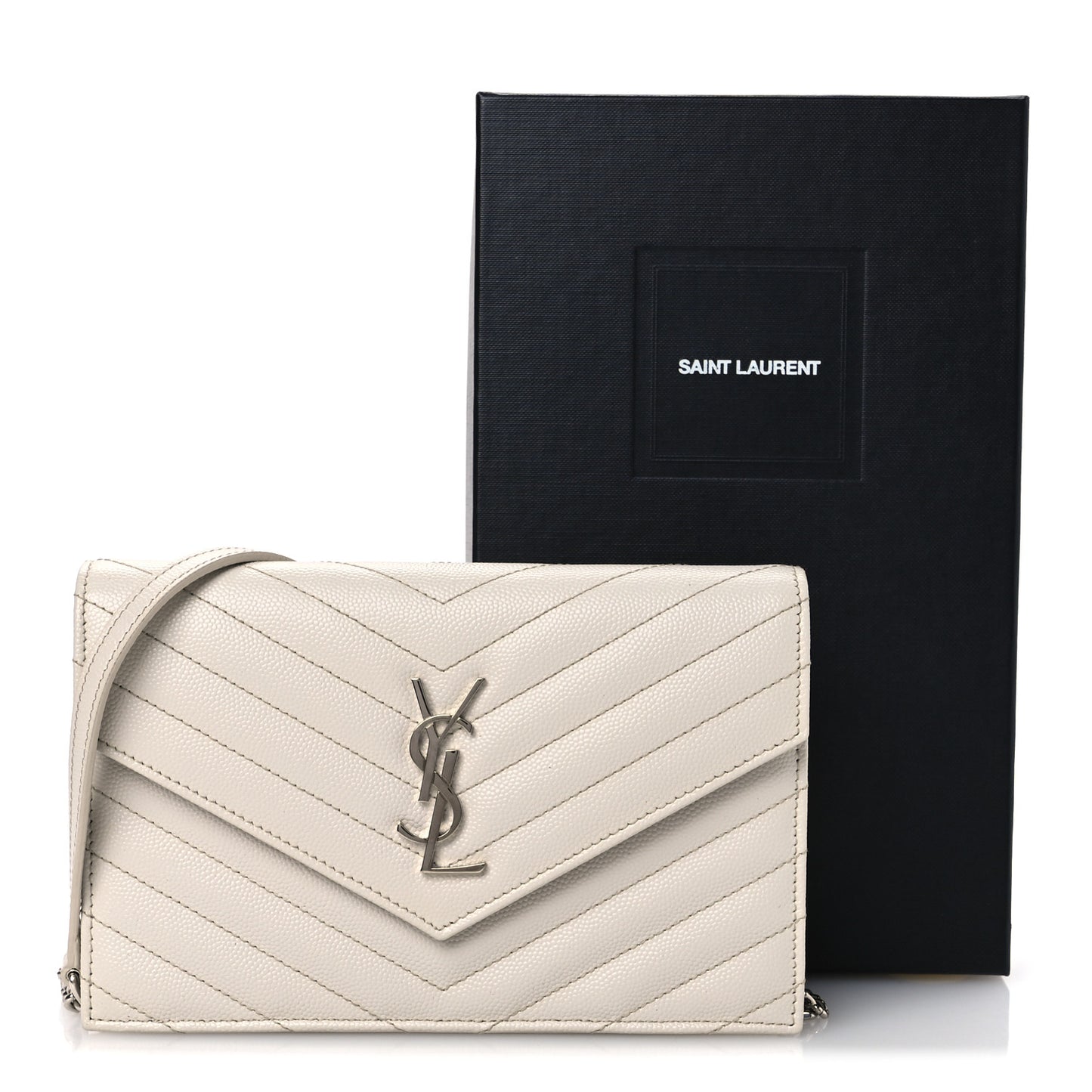 Grain De Poudre Matelasse Chevron Monogram Envelope Chain Wallet Optical White