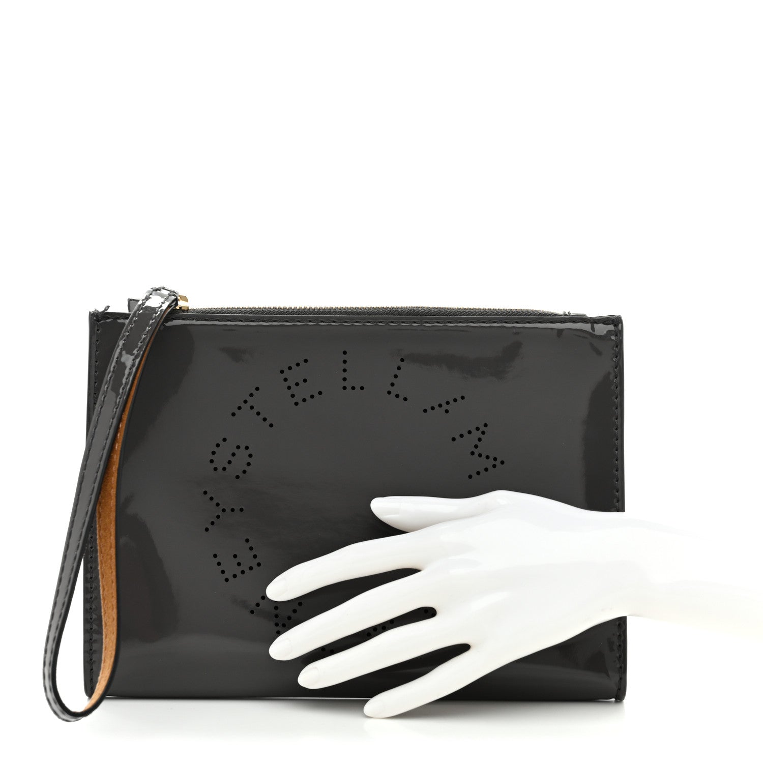 Stella McCartney Patent Faux Leather Perforated Logo Pouch Caviar 2 of 8