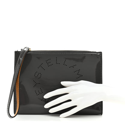 Stella McCartney Patent Faux Leather Perforated Logo Pouch Caviar 2 of 8