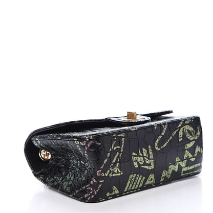 Chanel Calfskin Crocodile Embossed Graffiti 2.55 Mini Cocodile Reissue Flap Black Pink 3 of 10
