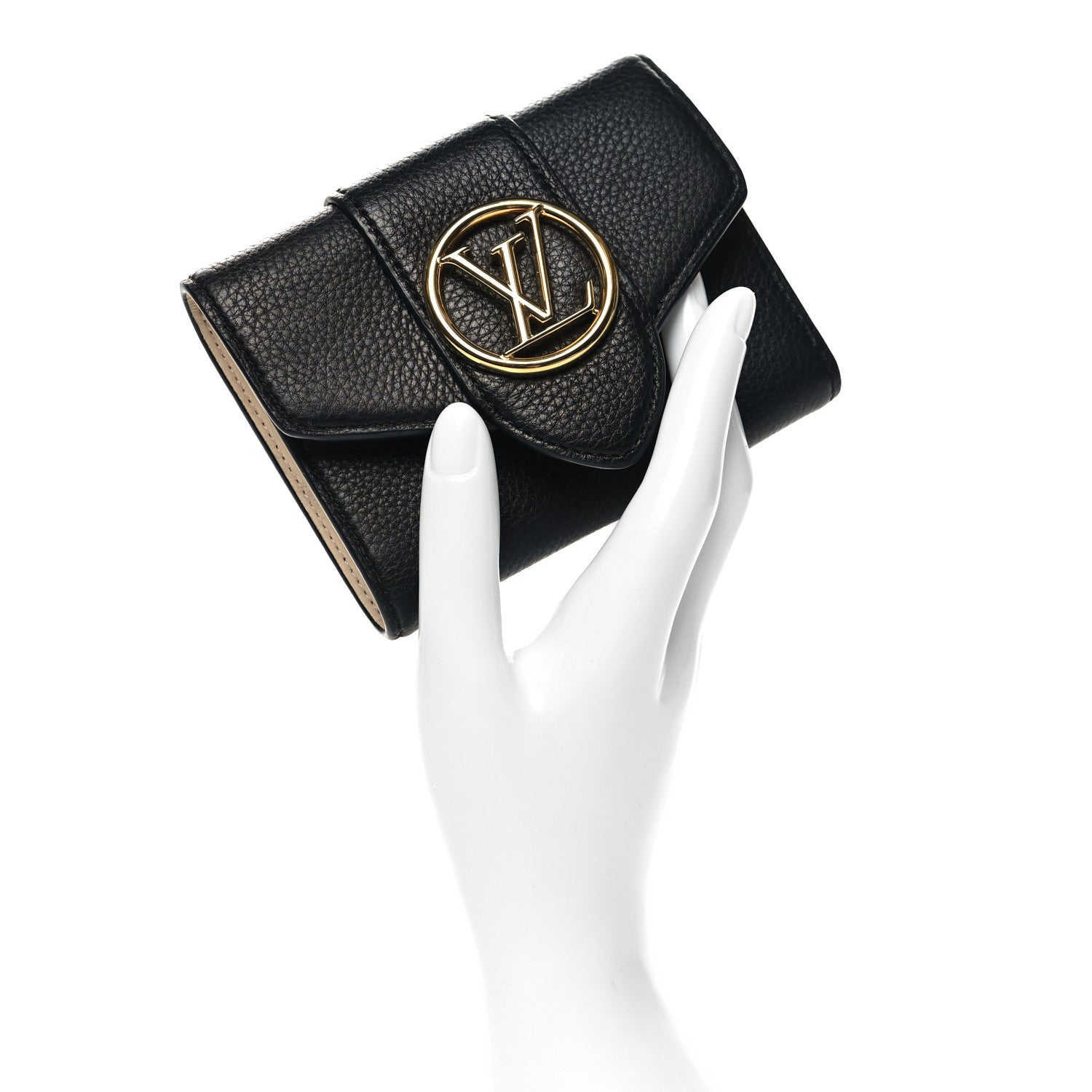 Louis Vuitton Grained Calfskin LV Pont 9 Compact Wallet Black 2 of 9
