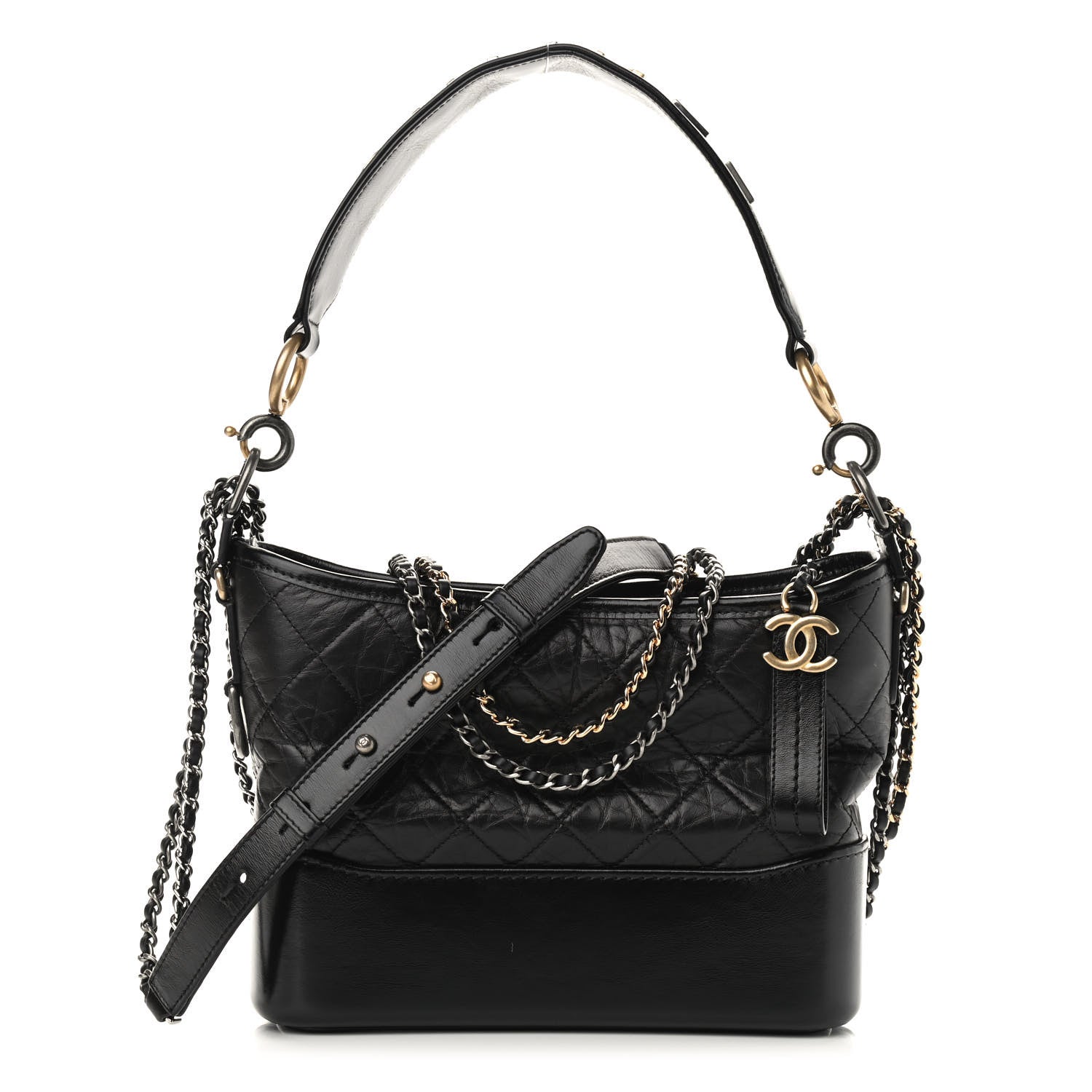 Chanel Aged Smooth Calfskin Quilted Medium Gabrielle Logo Hobo Black 1 of 9