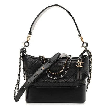 Chanel Aged Smooth Calfskin Quilted Medium Gabrielle Logo Hobo Black 1 of 9