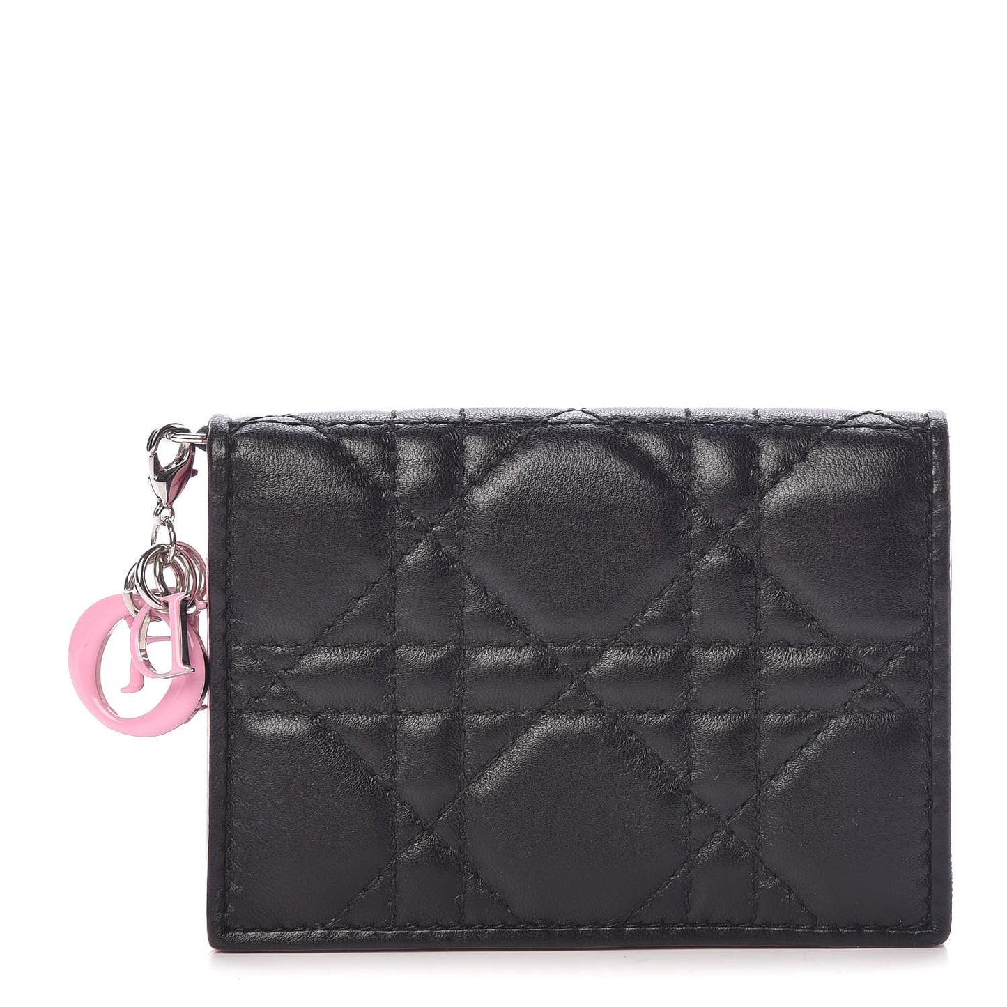 Lambskin Cannage Bi-Color Small Lady Dior Flap Card Holder Black Pink
