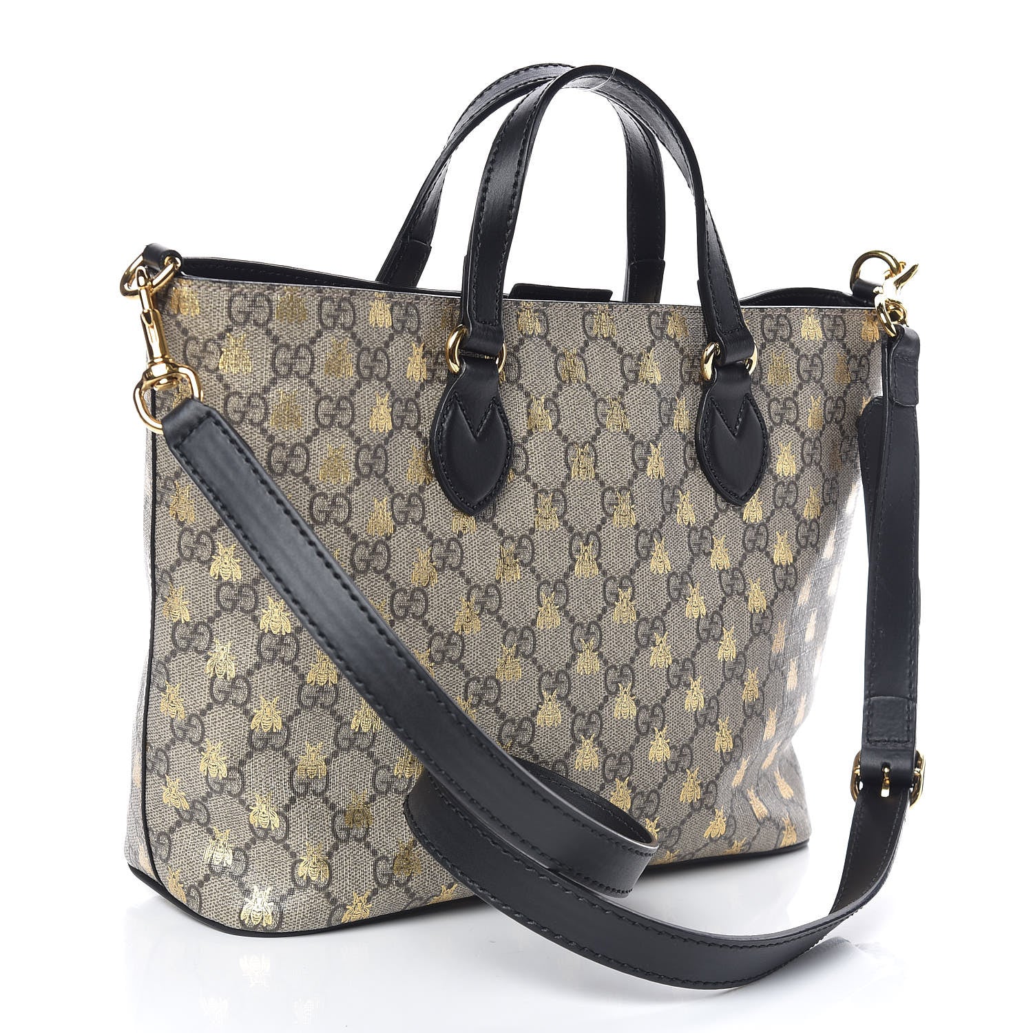 Gucci Soft GG Supreme Monogram Bees Small Crossbody Tote Beige Oro Black 3 of 9