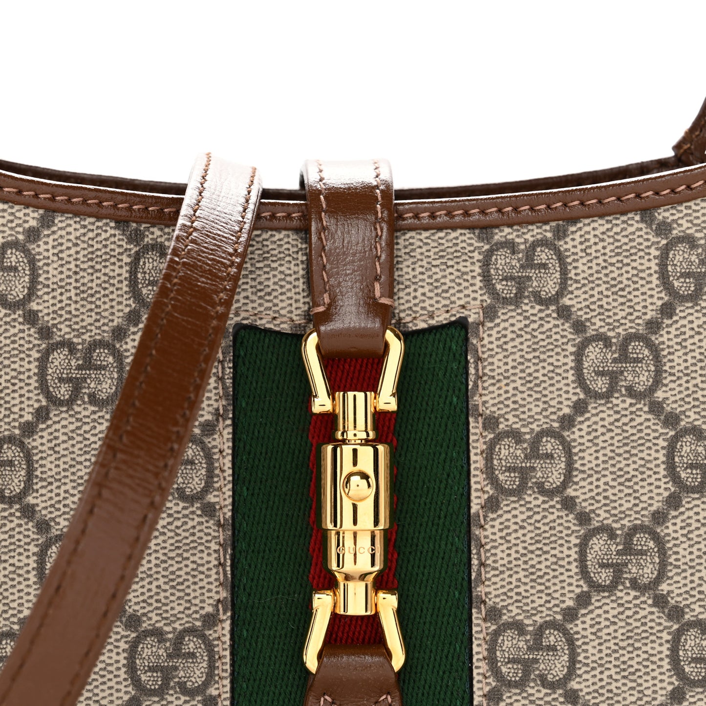 GG Supreme Monogram Azalea Calfskin Web Mini Jackie 1961 Hobo Beige Ebony Brown Sugar