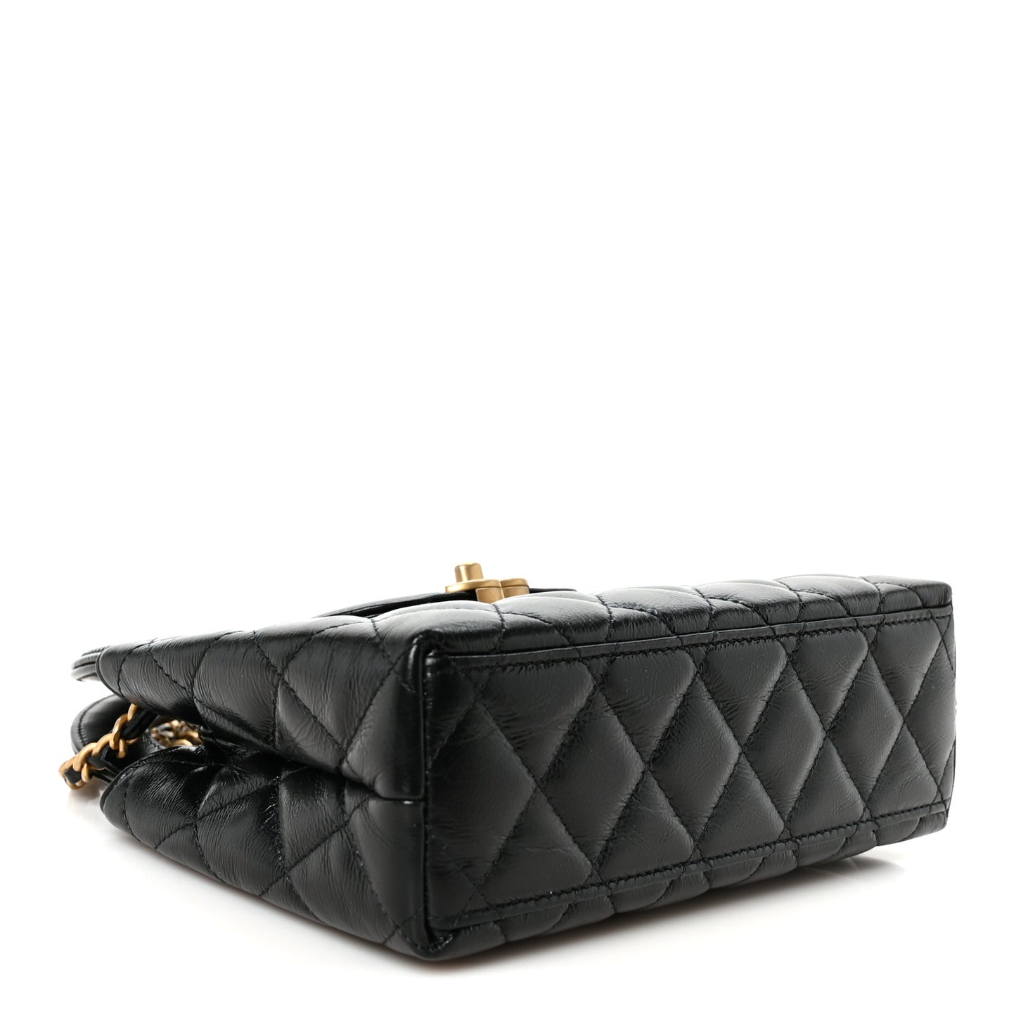 Shiny Aged Calfskin Quilted Nano Kelly Shopper Black