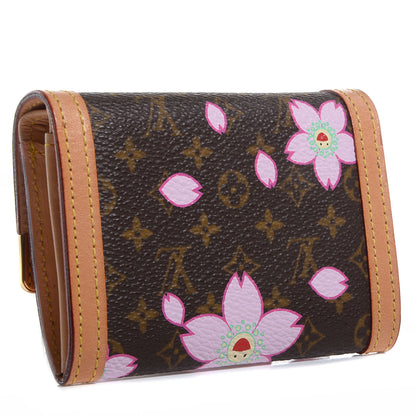 Louis Vuitton Monogram Cherry Blossom Porte-Monnaie Plat Coin Purse Brown 3 of 7