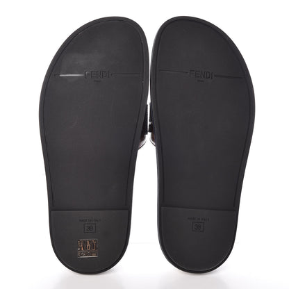 Fendi X FILA Glazed Fabric Calfskin FF 1974 Mania Slide Sandals 38 Mogano Panna Blueberry Caipiroska 8 of 10