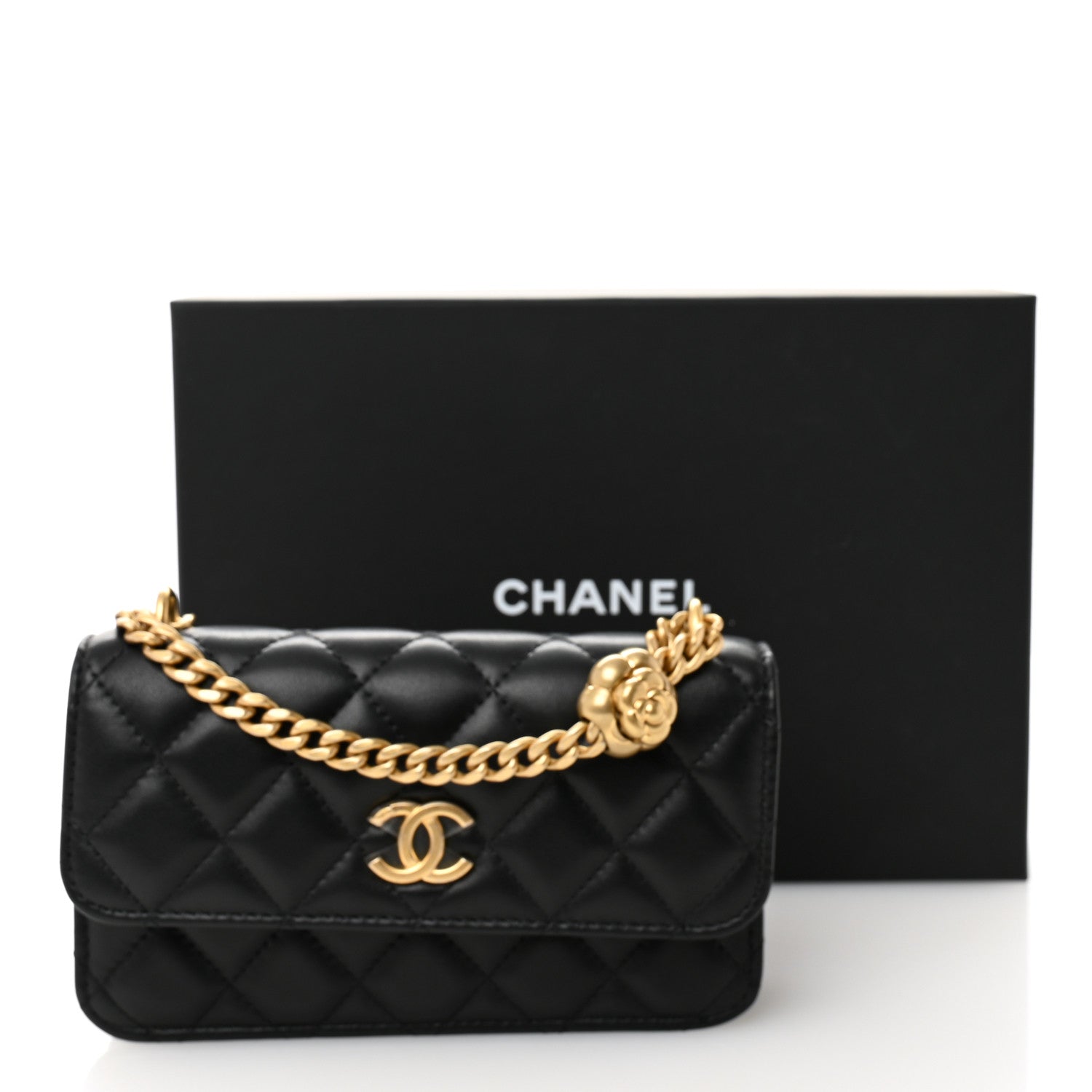 Chanel Lambskin Quilted Sweet Camellia Flap Phone Holder With