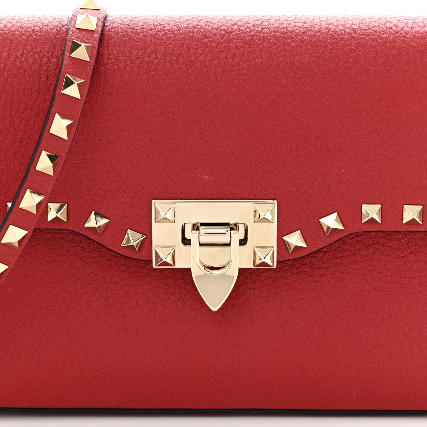 Valentino Garavani Pebbled Calfskin Medium Rockstud Flip Lock Crossbody Bag Red 7 of 9
