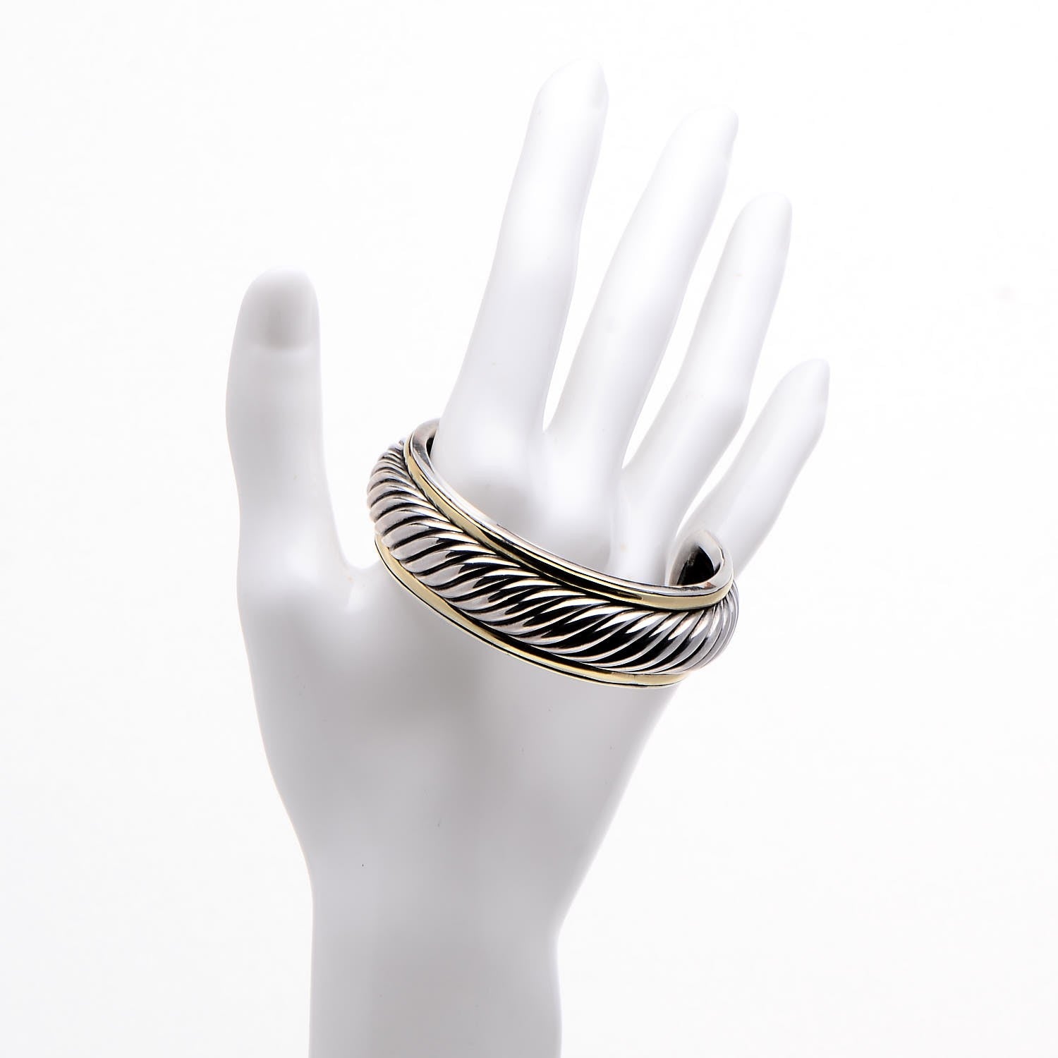 David Yurman Sterling Silver 18K Yellow Gold Sculpted Cable Cuff Bracelet 2 of 4