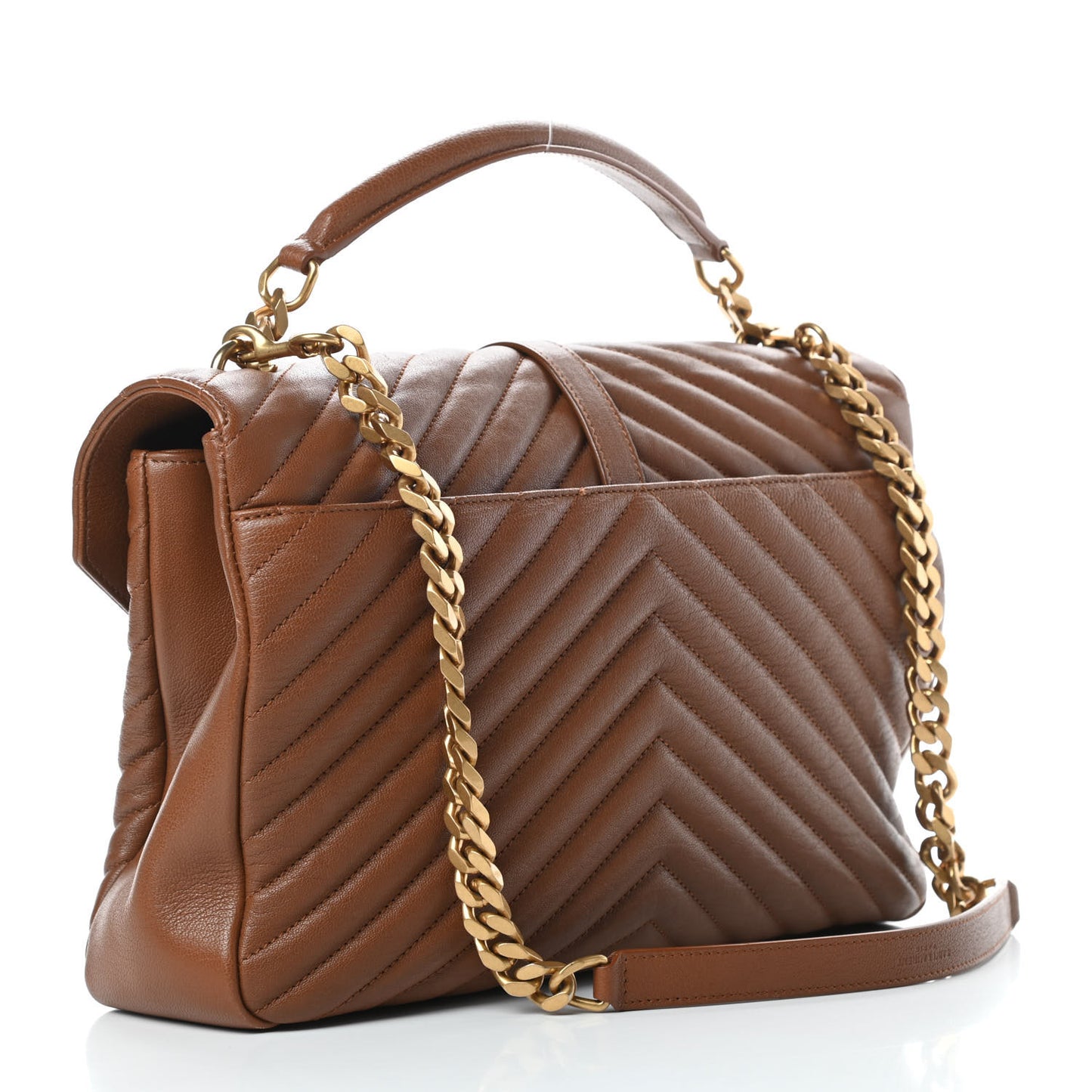 Sheepskin Matelasse Chevron Monogram Large College Satchel Cognac