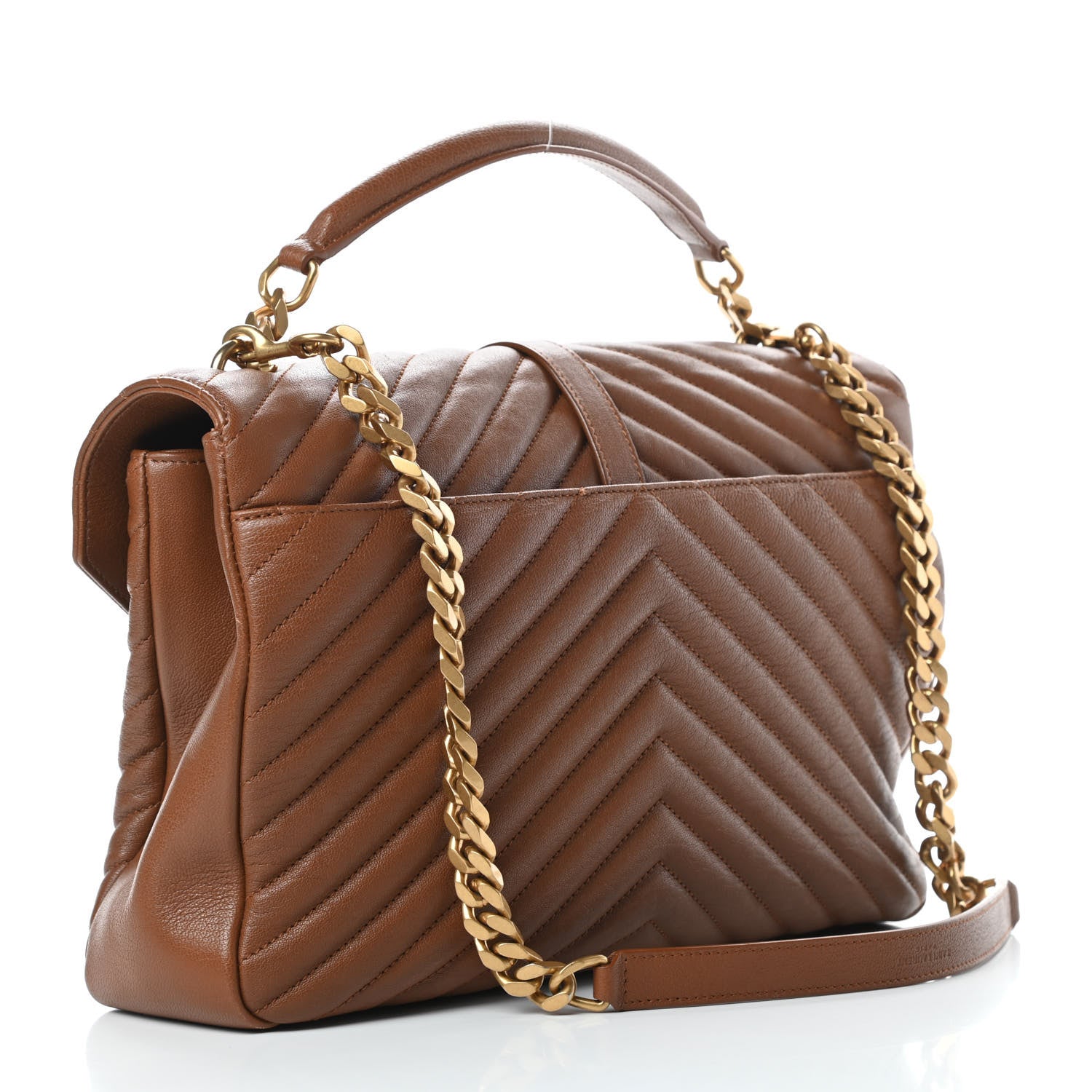 Saint Laurent Sheepskin Matelasse Chevron Monogram Large College Satchel Cognac 3 of 14